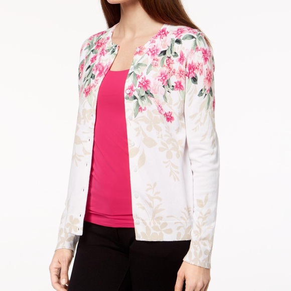 Karen Scott Sweaters - Karen Scott Printed Cardigan